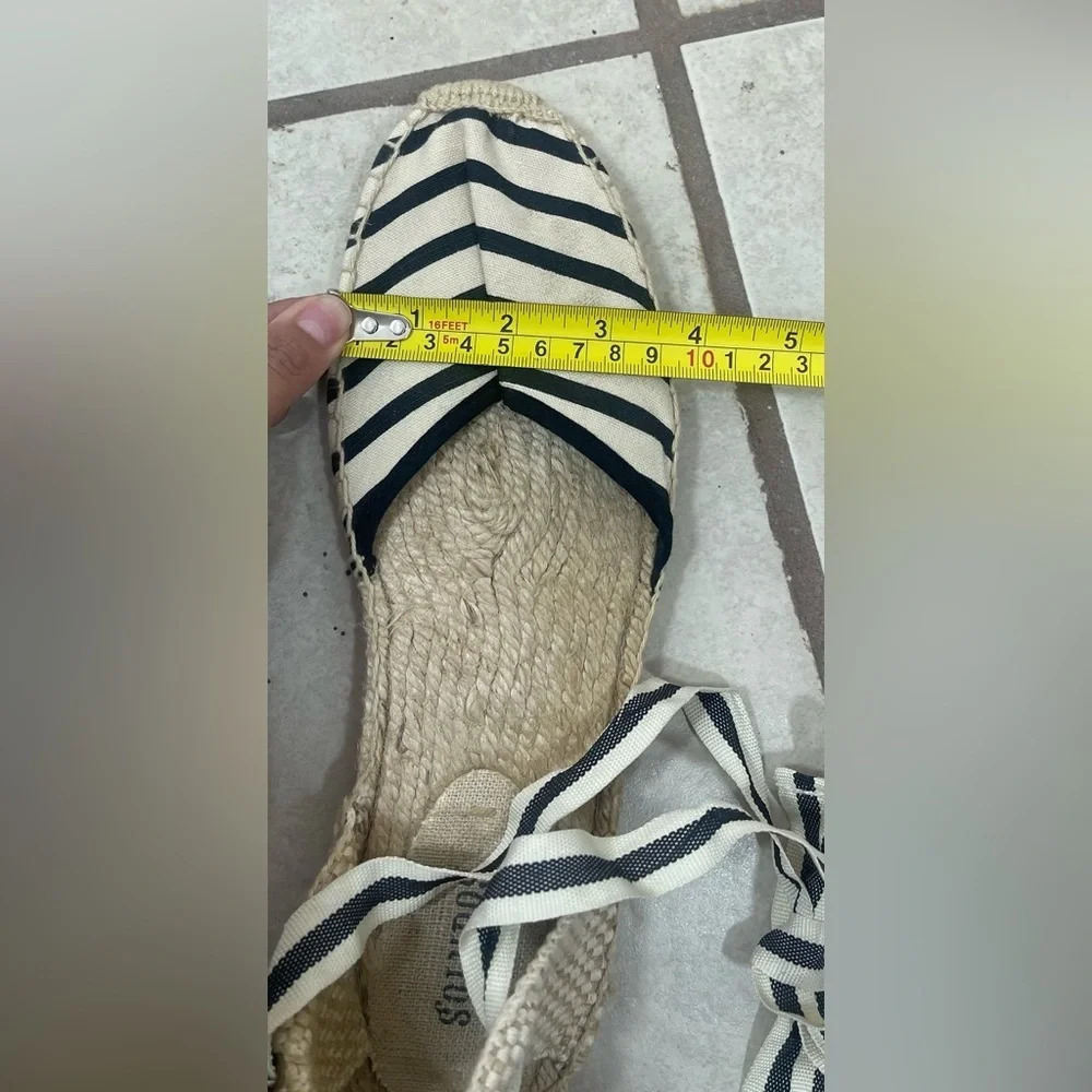 Soludos Cream Black Striped Nautical Strappy Ankle Tie Espadrilles Flats Sz 9.5 - Picture 12 of 13